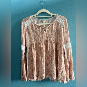 Hollister Peach Paisley Lace-Trim Peasant Tunic